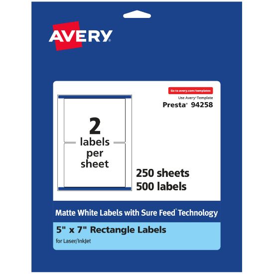 Picture of Avery Permanent Labels With Sure Feed, 94258-WMP250, Rectangle, 5in x 7in, White, Pack Of 500