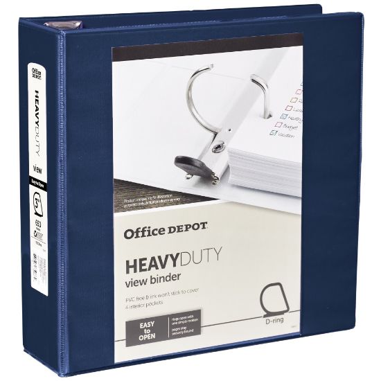 Picture of Office Depot Heavy-Duty View 3-Ring Binder, 3in D-Rings, Navy