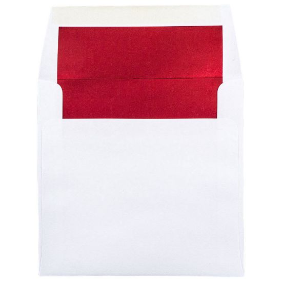 Picture of JAM Paper Foil-Lined Invitation Envelopes, 6in x 6in, Gummed Seal, Red/White, Pack Of 25