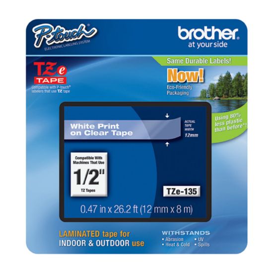 Picture of Brother P-touch TZe Laminated Tape Cartridges, 1/2inW, White, Clear