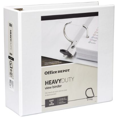 Picture of Office Depot Brand Heavy-Duty View 3-Ring Binder, 4in D-Rings, 49% Recycled, White