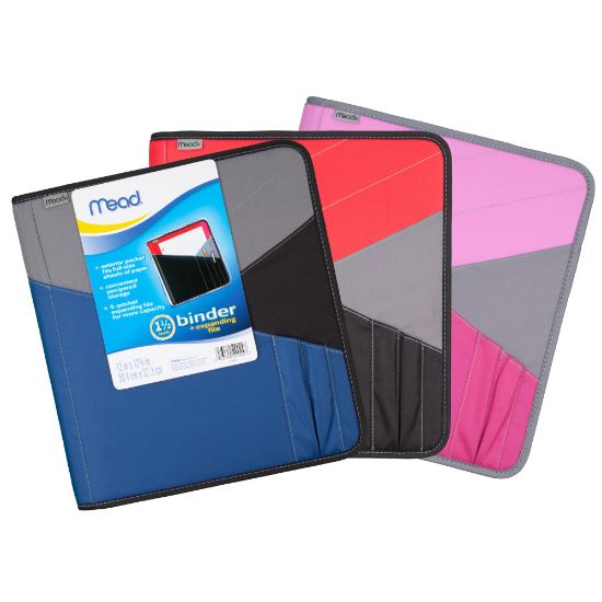 Picture of Mead Zipper 3-Ring Binder With Expanding File, 1 1/2in Round Rings, Assorted Colors