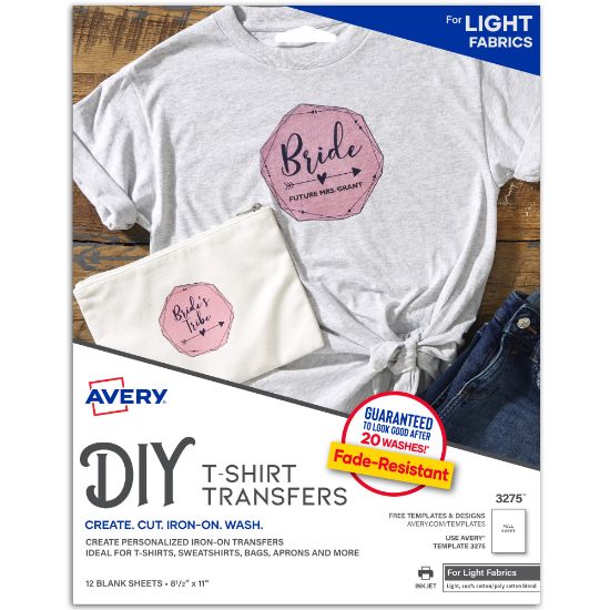 Picture of Avery Inkjet Printer T-Shirt Transfer Paper, 3275, Letter Size (8 1/2in x 11in), Pack Of 12