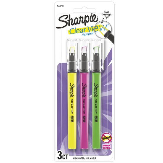 Picture of Sharpie Clear View Highlighter Stick, Chisel Point, Assorted Colors, Pack Of 3