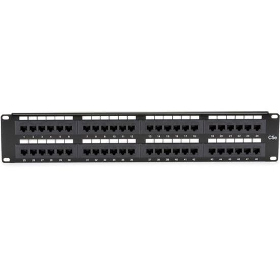 Picture of Black Box CAT5e Patch Panel, Punchdown - 2U, Unshielded, 48-Port - 48 x RJ-45 - 48 Port(s) - 48 x RJ-45 - 48 x RJ-11 - 2U High - 19in Wide