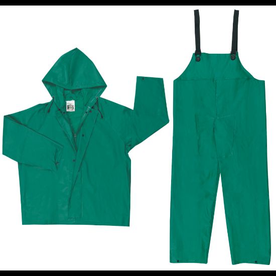 Picture of Two-Piece Rain Suit, Jacket w/Hood, Bib Pants, 0.42 mm PVC/Poly, Green, 3X-Large