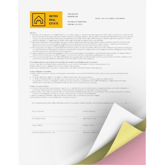 Picture of Xerox Bold Digital 3-Part Carbonless Paper, White/Yellow/Pink, Letter Size (8 1/2in x 11in), Carton Of 5,010 Sheets, 22 Lb, 98 Brightness