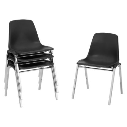 Picture of National Public Seating 8100 Series Poly Shell Stack Chairs, Black, Set Of 4 Chairs