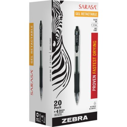 Picture of Zebra Pen SARASA Retractable Gel Pens, Pack Of 24, Medium Point, 0.7 mm, Assorted Colors