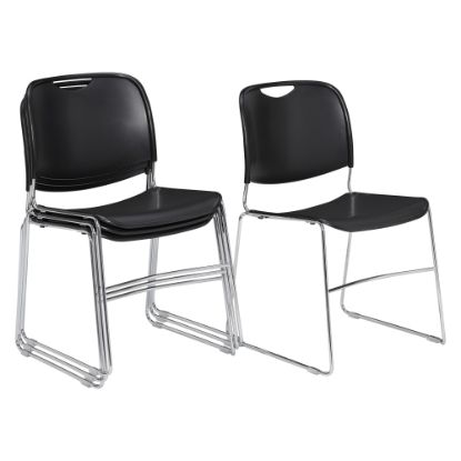 Picture of National Public Seating Hi-Tech Plastic Seat, Stacking Chair, 17 1/2in Seat Width, Black Seat/Chrome Frame, Quantity: 4