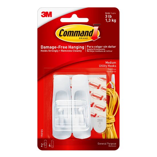 Picture of Command Medium Utility Hooks, 2 Command Hooks, 4 Command Strips, Damage Free Organizing of Dorm Rooms, White