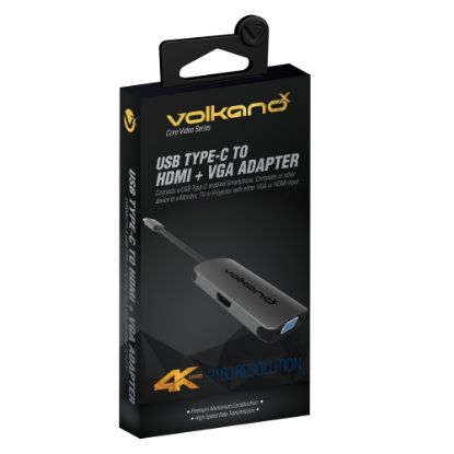 Picture of VolkanoX Core Video USB Type-C To HDMI/VGA Adapter, Black, VK-20044-CH