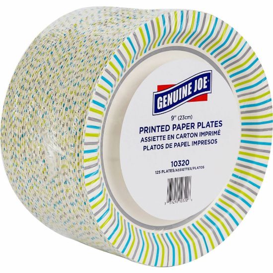 Picture of Genuine Joe Round Paper Plates, 8-5/8in, Multicolor, Pack of 125 Plates.