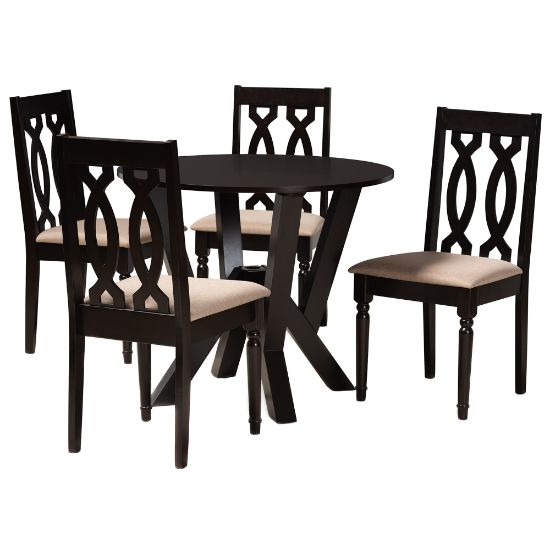 Picture of Baxton Studio Anise Dining Set, 29-15/16inH x 35-7/16inW x 35-7/16inD, Sand/Dark Brown