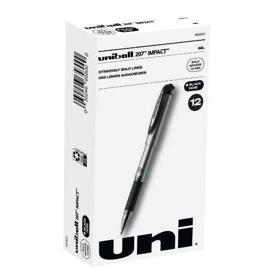 Picture of uni-ball 207 Impact Gel Pens, Bold Point, 1.0 mm, Black; Gray Barrel, Black Ink, Pack Of 12