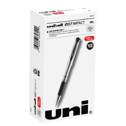 Picture of uni-ball 207 Impact Gel Pens, Bold Point, 1.0 mm, Red Gray Barrel, Red Ink, Pack Of 12