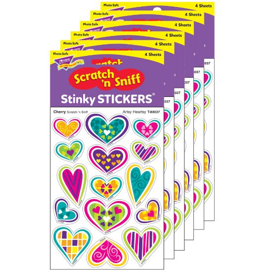 Picture of Trend Stinky Stickers, Artsy Heartsy/Cherry, 60 Stickers Per Pack, Set Of 6 Packs