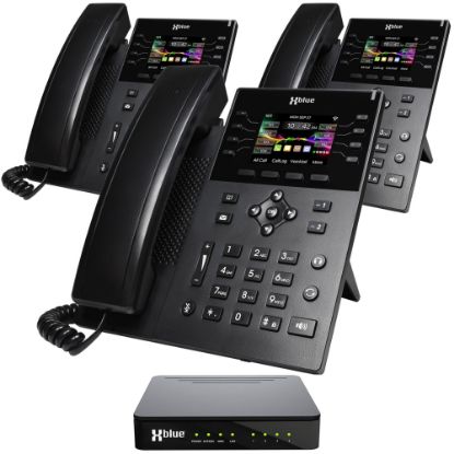 Picture of XBLUE QB1 Advanced Business Communications System Bundle With (3) IP8g Telephones, Black