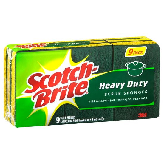 Picture of Scotch-Brite Heavy-Duty Scrub Sponges, Green/Yellow, Pack Of 9