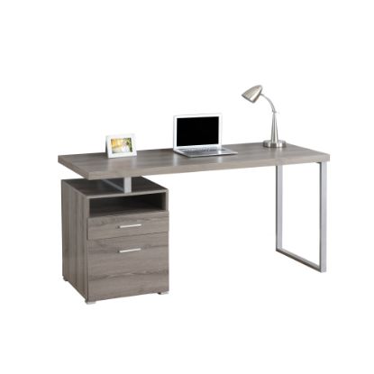 Picture of Monarch Specialties Contemporary 60inW Computer Desk With 2 Drawers And Open Shelf, Dark Taupe/Silver