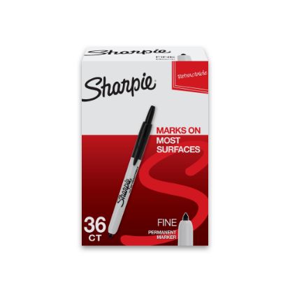 Picture of Sharpie Retractable Permanent Markers, Fine Point, Black Ink, Pack Of 36