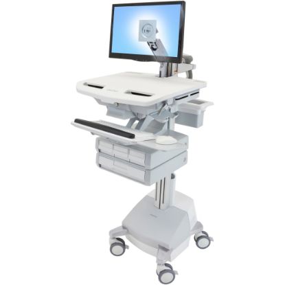 Picture of Ergotron StyleView Cart with LCD Arm, SLA Powered, 4 Drawers - 4 Drawer - 38 lb Capacity - 4 Casters - Aluminum, Plastic, Zinc Plated Steel - White, Gray, Polished Aluminum