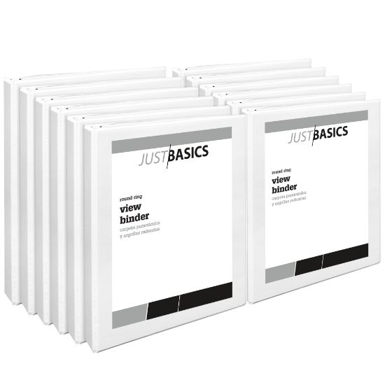 Picture of Just Basics View 3-Ring Binder, 1in Round Rings, White, Pack Of 12