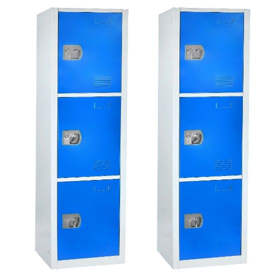 Picture of Alpine Large 3-Tier Steel Lockers, 72inH x 12inW x 12inD, Blue, Pack Of 2 Lockers