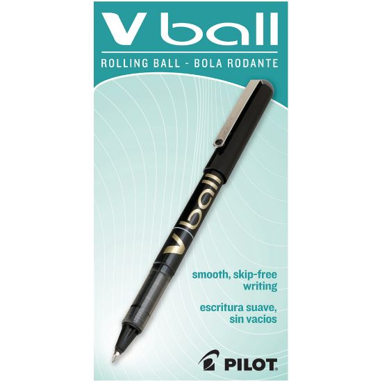 Picture of Pilot V-Ball Liquid Ink Rollerball Pens, Fine Point, 0.7 mm, Black Barrel, Black Ink, Pack Of 12 Pens