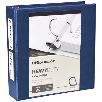 Picture of Office Depot Heavy-Duty View 3-Ring Binder, 2in D-Rings, 49% Recycled, Navy