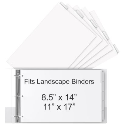 Picture of Stride Tab Dividers For Ledger And Spreadsheet Binders, 8 1/2in x 14in, Legal Landscape Size, White/Clear, Pack Of 5 Tabs