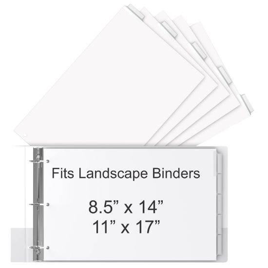 Picture of Stride Tab Dividers For Ledger And Spreadsheet Binders, 8 1/2in x 14in, Legal Landscape Size, White/Clear, Pack Of 5 Tabs