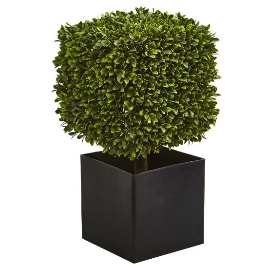 Picture of Nearly Natural Boxwood 27inH Artificial Indoor/Outdoor Plant With Black Planter, 27inH x 15inW x 15inD, Green