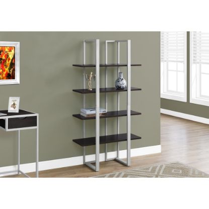 Picture of Monarch Specialties 60inH 4-Shelf Metal Bookcase, Cappuccino/Silver