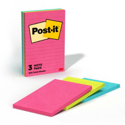 Picture of Post-it Notes, 4 in x 6 in, 3 Pads, 100 Sheets/Pad, Clean Removal, Poptimistic Collection, Lined