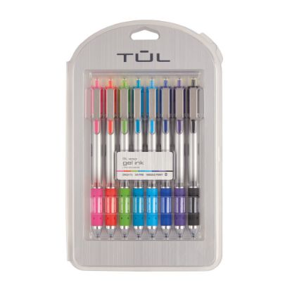 Picture of TUL GL Series Retractable Gel Pens, Needle Point, 0.5 mm, Silver Barrel, Assorted Bright Inks, Pack Of 8 Pens