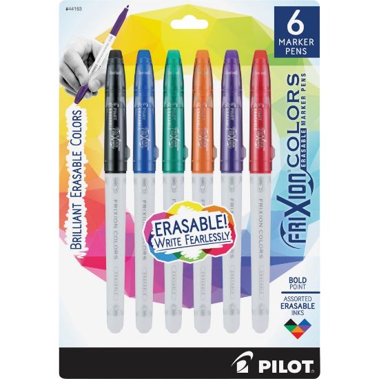 Picture of Pilot FriXion Colors Erasable Marker Pens - Bold Pen Point - 2.5 mm Pen Point Size - Black, Blue, Red, Green, Orange, Purple - White Barrel - 6 / Pack