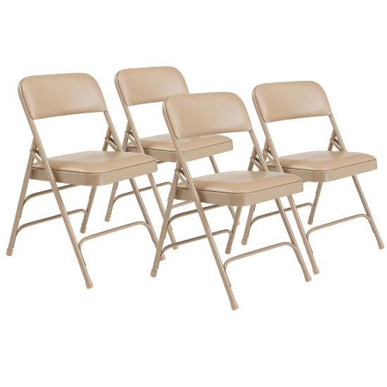 Picture of National Public Seating Vinyl Upholstered Triple Brace Folding Chairs, Beige, Pack Of 4