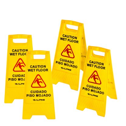 Picture of Alpine Caution Wet Floor Signs, 24in, Yellow, Pack Of 4 Signs