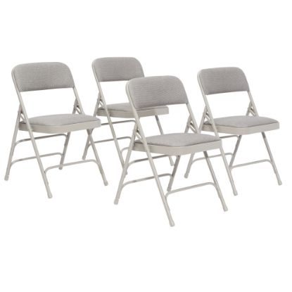 Picture of National Public Seating Fabric Upholstered Triple Brace Folding Chairs, Gray, Pack Of 4