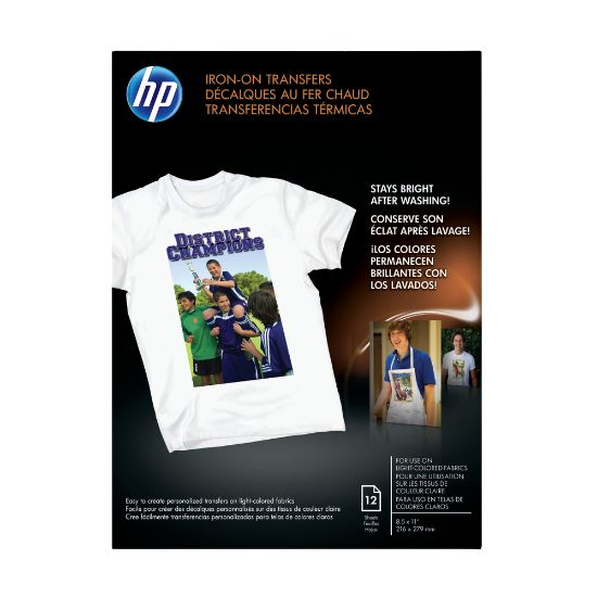 Picture of HP Iron-On T-Shirt Transfers, 8 1/2in x 11in, Black, Pack Of 10 Sheets