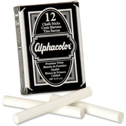 Picture of Quartet Alphacolor Chalk Sticks, 3-1/4in x 3/8in, Premium White, Box Of 12 Sticks