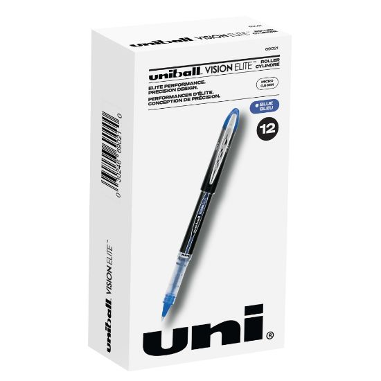 Picture of uni-ball Vision Elite Rollerball Pens, Ultra-Fine Point, 0.5 mm, Black Barrel, Blue Ink, Pack Of 12 Pens