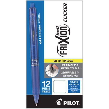 Picture of Pilot FriXion Ball Clicker Erasable Retractable Gel Pens, Pack of 12, Fine Point, 0.7 mm, Blue Barrel, Blue Ink