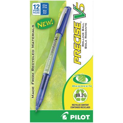 Picture of Pilot Precise V5 BeGreen Rollerball Pens, Extra-Fine Point, 0.5 mm, 89% Recycled, Blue Barrel, Blue Ink, Pack Of 12