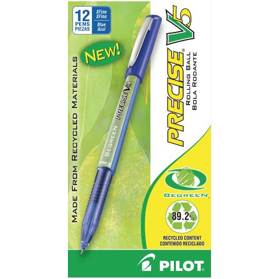 Picture of Pilot Precise V5 BeGreen Rollerball Pens, Extra-Fine Point, 0.5 mm, 89% Recycled, Blue Barrel, Blue Ink, Pack Of 12