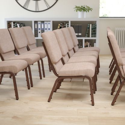 Picture of Flash Furniture HERCULES Church Chair With Book Rack, Beige/Copper Vein