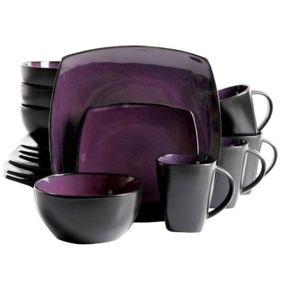 Picture of Gibson Soho Lounge 16-Piece Square Dinnerware Set, Purple