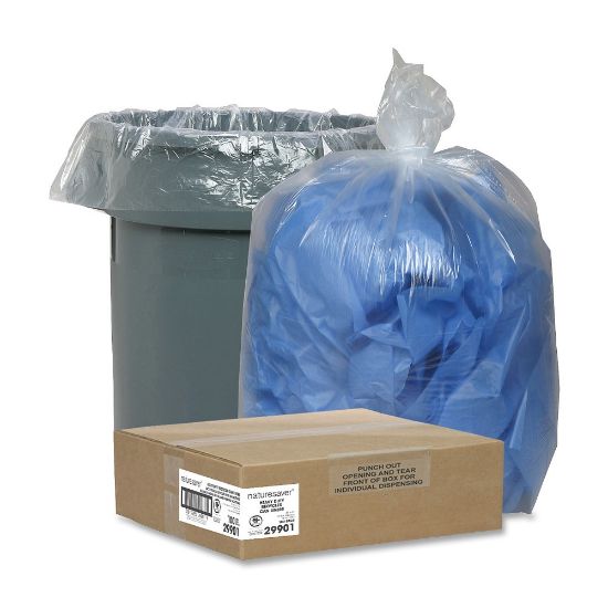 Picture of Nature Saver Trash Can Liners, 45 Gallons, 30% Recycled, Clear, Box Of 100