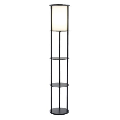 Picture of Adesso Stewart Shelf Floor Lamp, 62 1/2inH, Black Base/White Fabric Shade